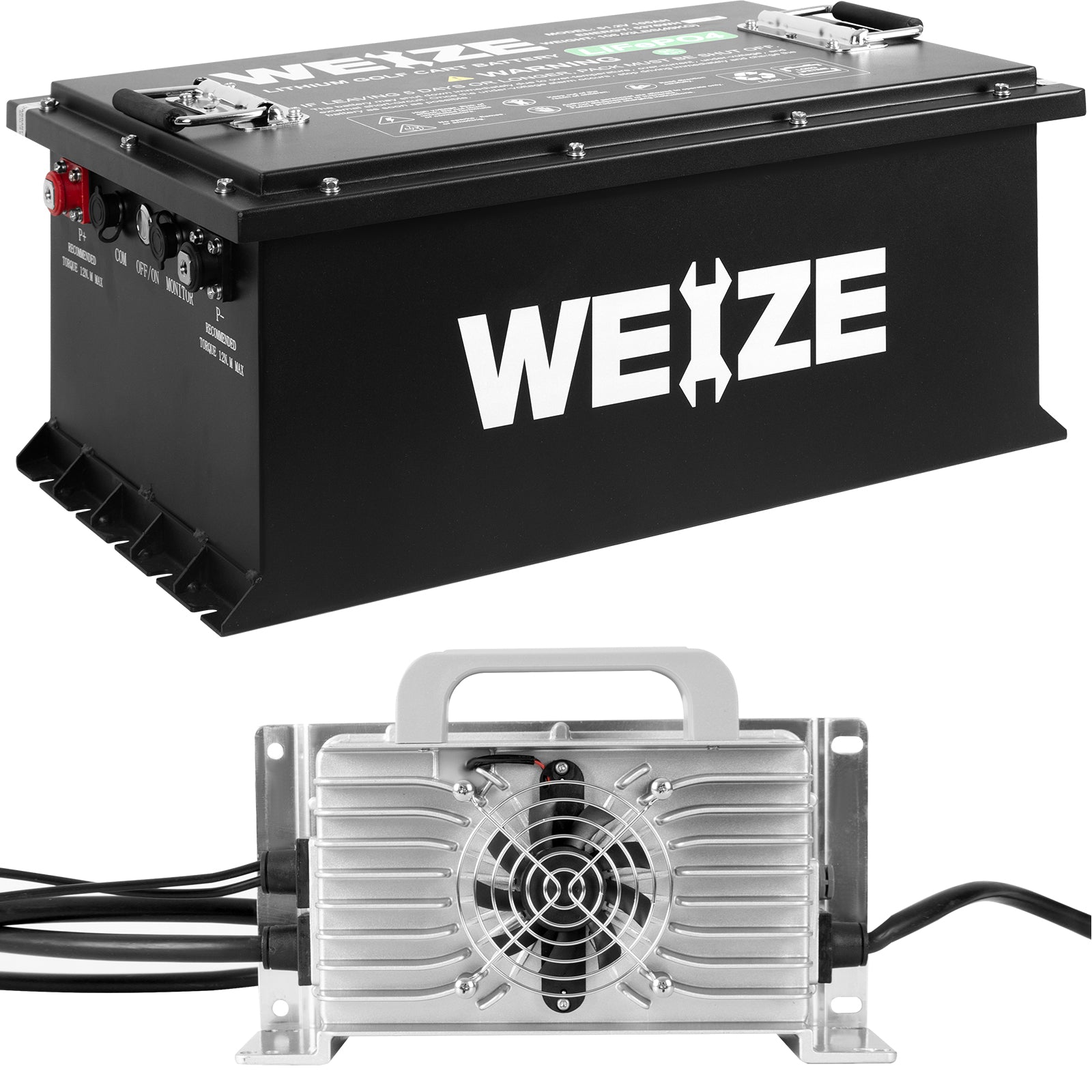 WEIZE 48V(51.2V) 105AH LiFePO4 Golf Cart Battery, 5376Wh Bluetooth Lithium Battery - Complete Kit
