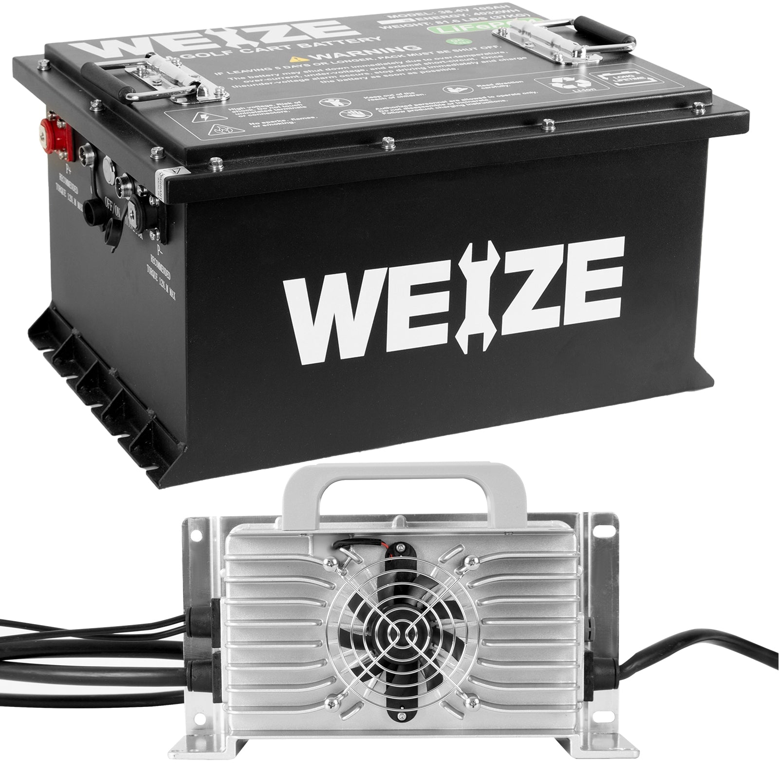 WEIZE 36V(38.4V) 105AH LiFePO4 Golf Cart Battery, 4032Wh Bluetooth Lithium Battery - Complete Kit