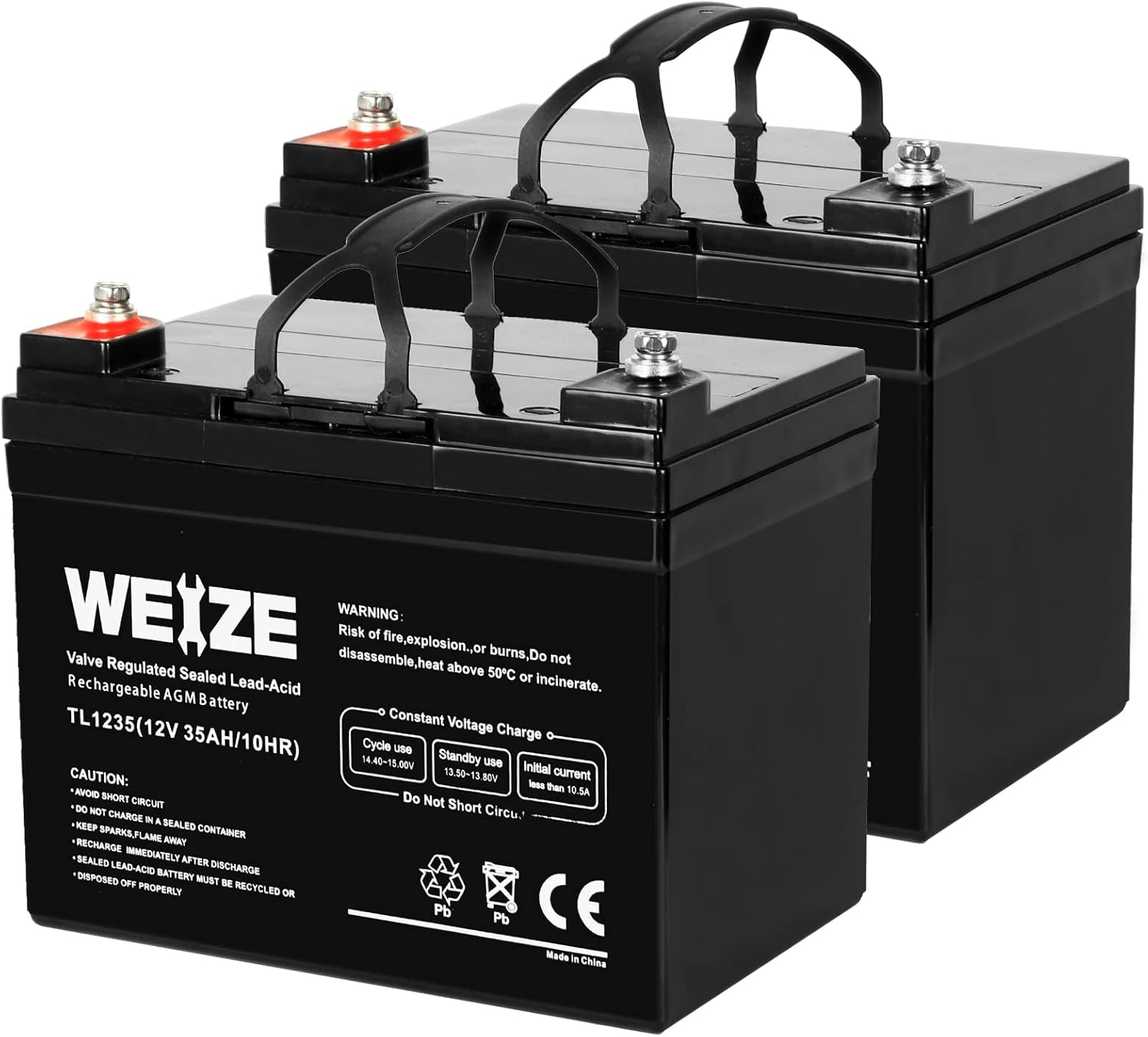 WEIZE 12V 35AH Deep Cycle Battery for Scooter Pride Mobility Jazzy Select Electric Wheelchair, Set of 2